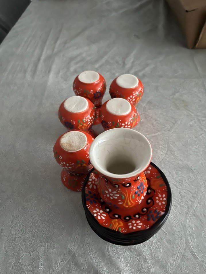Kırmızı Çini Desenli Türk Kahvesi Fincanı Seti - Görsel 2