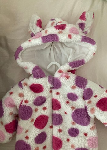 Kız Çocuk Kapüşonlu Renkli Desenli Kürklü Mont - Görsel 2