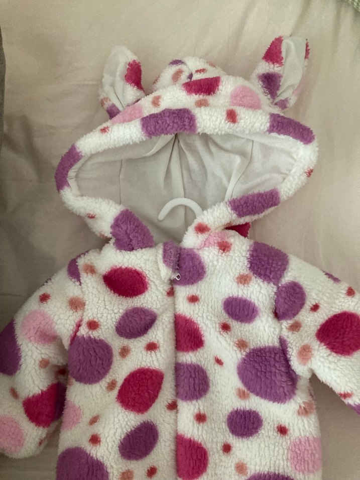 Kız Çocuk Kapüşonlu Renkli Desenli Kürklü Mont - Görsel 2