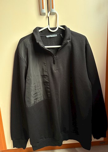 Siyah Yarım Fermuarlı Erkek Polar Sweatshirt