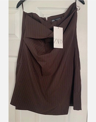 Zara Kahverengi straplez mini elbise
