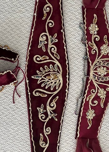 s Beden bordo Renk Bordo Nakışlı Bohem Uzun Kollu Elbise
