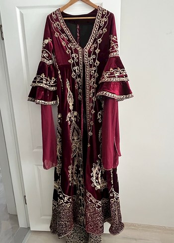 Diğer Bordo Nakışlı Bohem Uzun Kollu Elbise