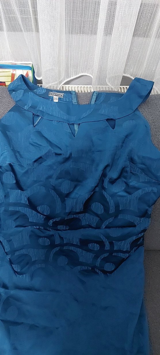 turkuaz mavisi özel gün ve ofis elbisesi - Görsel 4