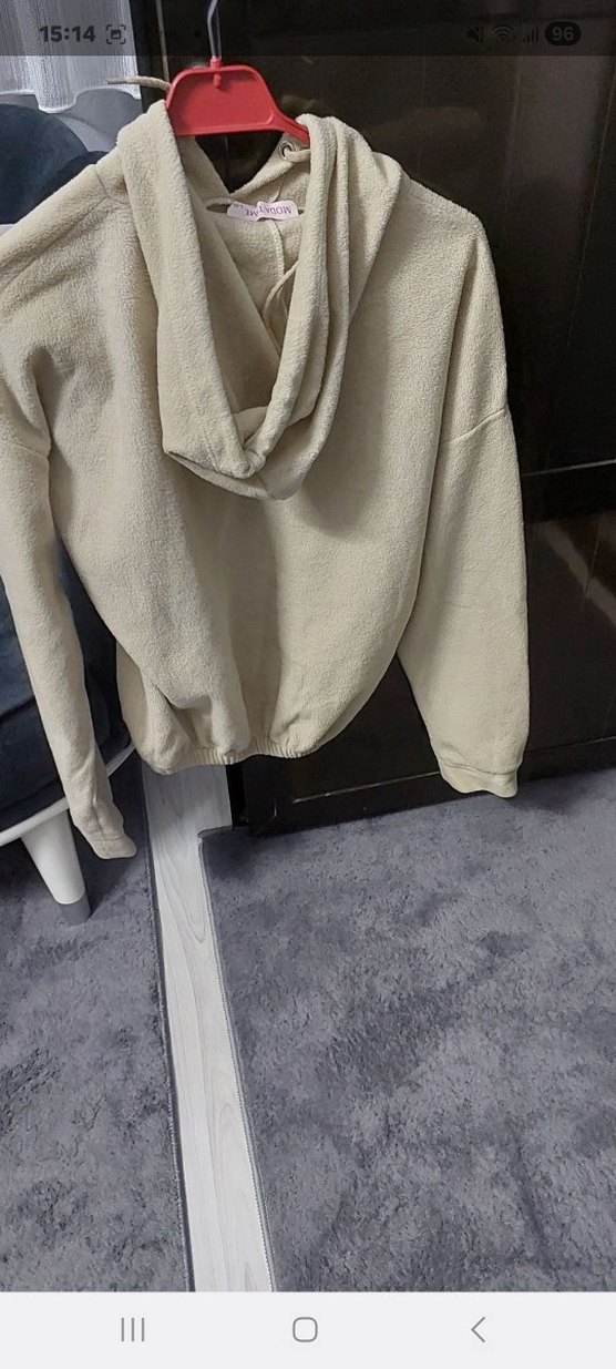 krem polar Kapüşonlu Kadın Sweatshirt - Görsel 2