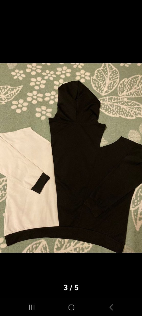 Siyah Beyaz Kapüşonlu Kadın Sweatshirt - Görsel 3