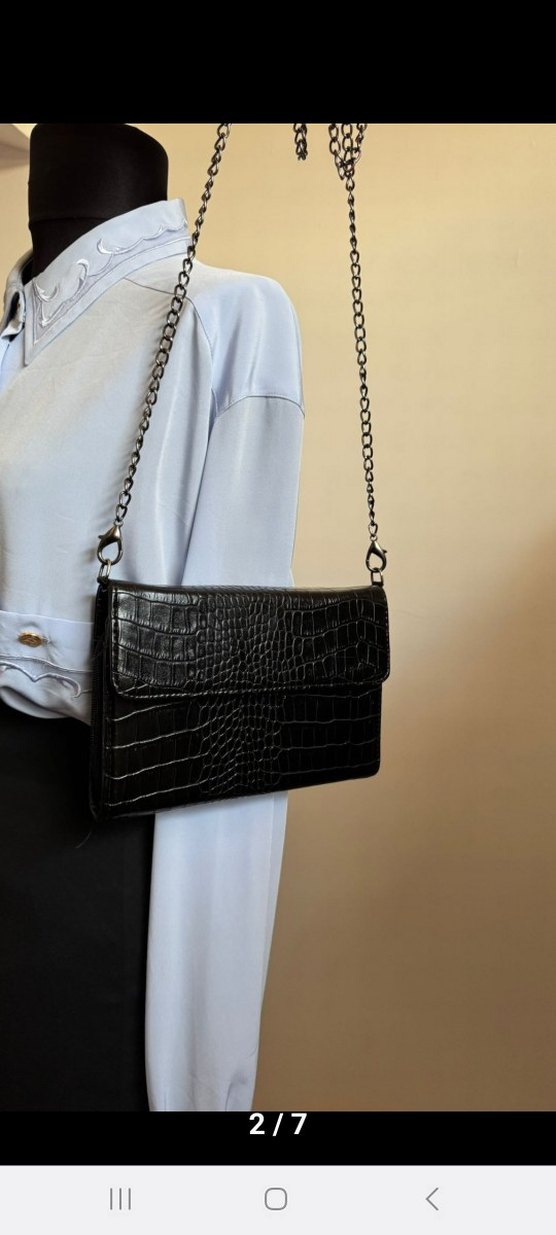 Siyah Deri Yılan Desenli Zincir Askılı VİNTAGE BAG Çanta - Görsel 2