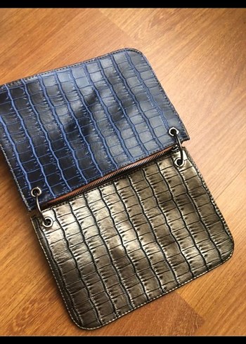 Kahverengi Deri Yılan Desenli 5 renkli Fermuarlı Çanta - Görsel 4