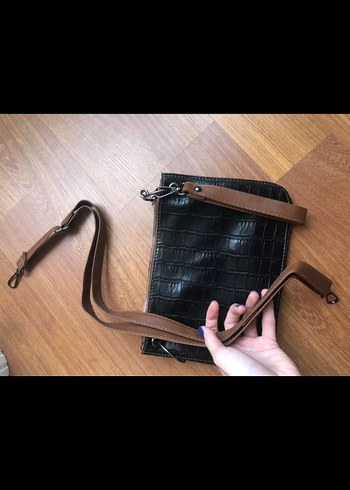 Kahverengi Deri Yılan Desenli 5 renkli Fermuarlı Çanta - Görsel 7