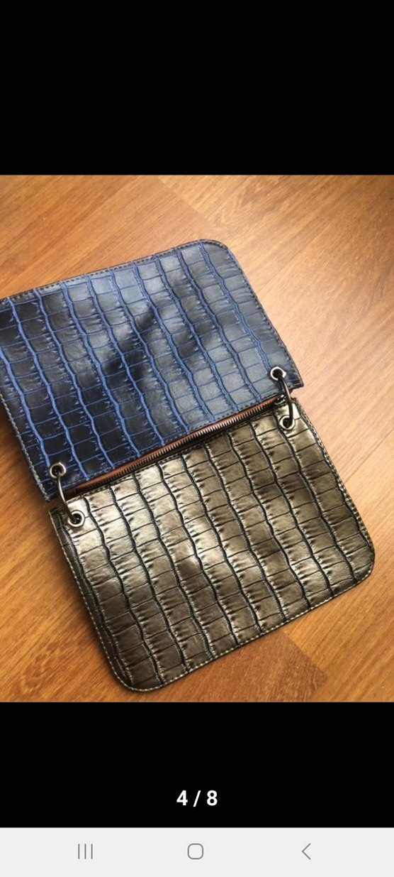 Kahverengi Deri Yılan Desenli 5 renkli Fermuarlı Çanta - Görsel 4