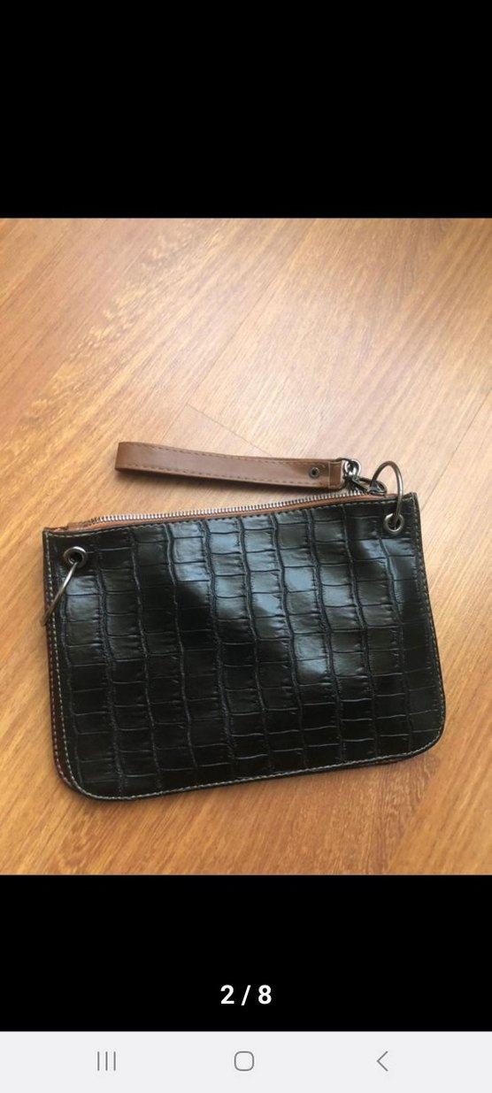 Kahverengi Deri Yılan Desenli 5 renkli Fermuarlı Çanta - Görsel 2