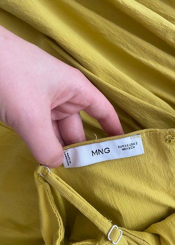 Mango Sarı Askılı Midi Keten Elbise