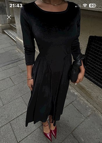 Siyah Uzun Kollu Salaş Abiye Kadın Elbise - Görsel 3