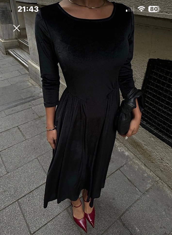 Siyah Uzun Kollu Salaş Abiye Kadın Elbise - Görsel 3