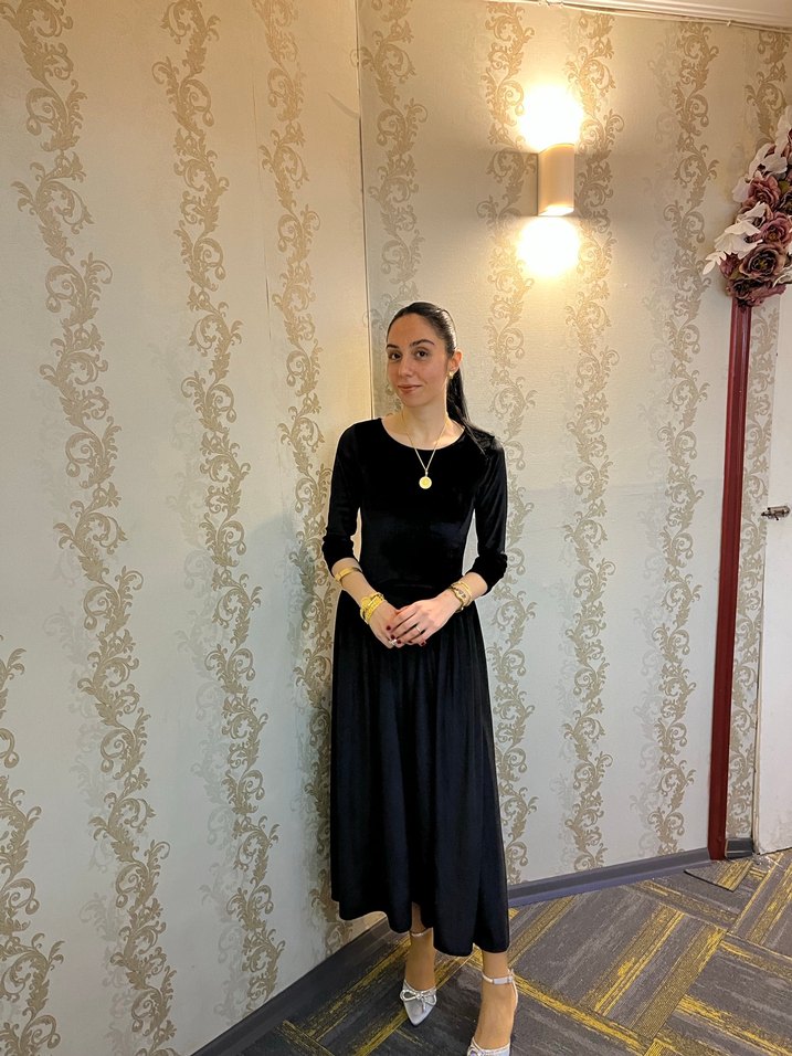 Siyah Uzun Kollu Salaş Abiye Kadın Elbise - Görsel 5