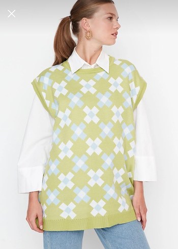 Trendyol Kadın Yeşil Ekose Örgü Süveter - Görsel 2