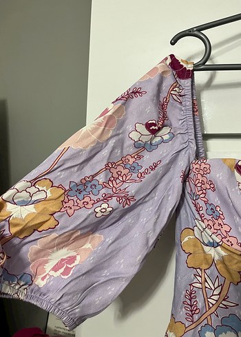 BSL Mor Desenli Midi Bohem Elbise - Görsel 5