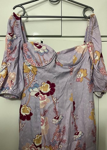 BSL Mor Desenli Midi Bohem Elbise - Görsel 2