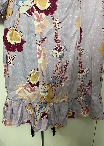 BSL Mor Desenli Midi Bohem Elbise - Görsel 4