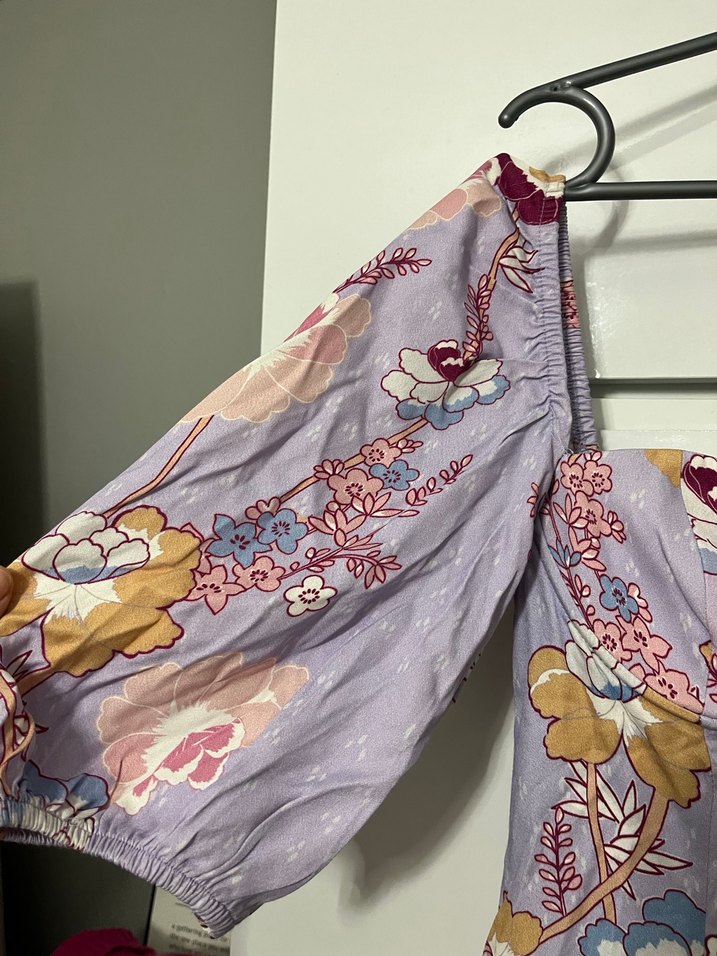 BSL Mor Desenli Midi Bohem Elbise - Görsel 5