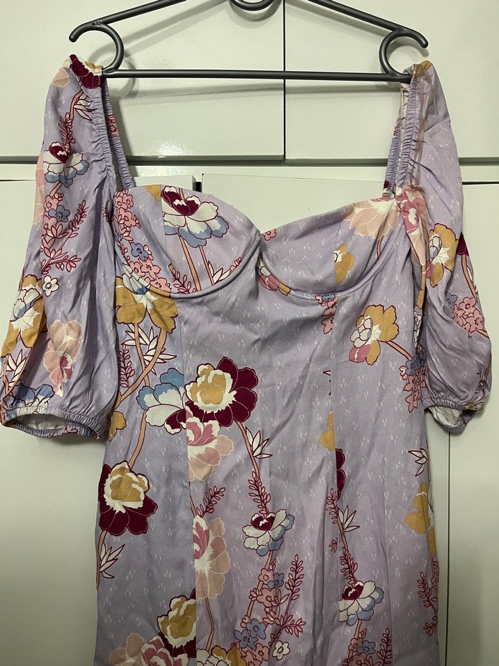 BSL Mor Desenli Midi Bohem Elbise - Görsel 2