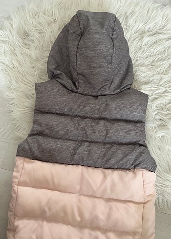 Kız Çocuk Kapüşonlu Gri-Pembe Yelek - Görsel 4