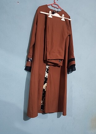 38 Beden kahverengi Renk Ikili takım tunik paltolon