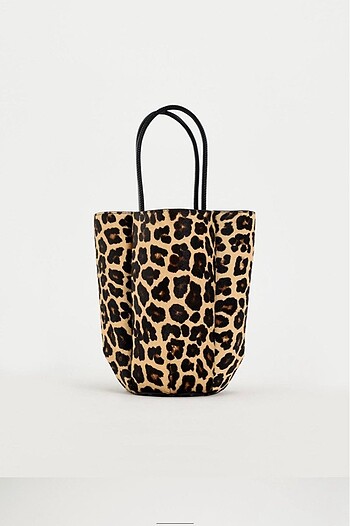 Zara Leopar Deri Mini Bucket Çanta