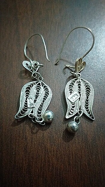 Midyat işi telkari, lale desenli küpe, 925  ayar gümüş, 4,8 gr. - Görsel 3