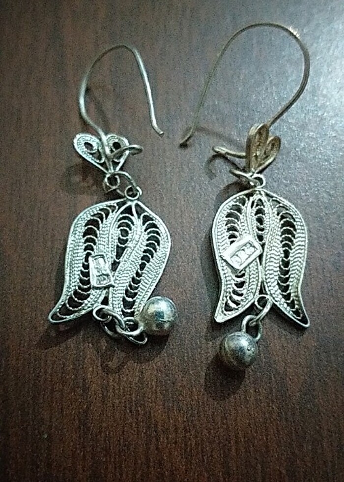 Midyat işi telkari, lale desenli küpe, 925  ayar gümüş, 4,8 gr. - Görsel 3