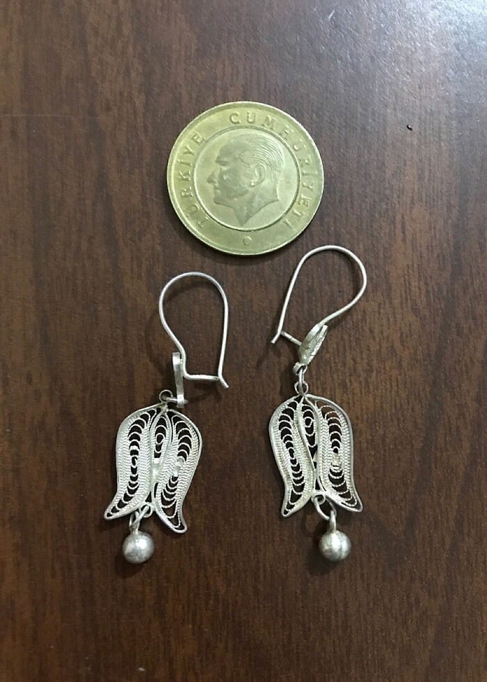 Midyat işi telkari, lale desenli küpe, 925  ayar gümüş, 4,8 gr. - Görsel 2