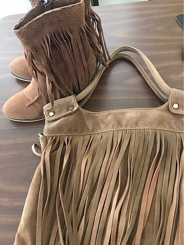 Koton bohem püsküllü süet çanta - Görsel 9