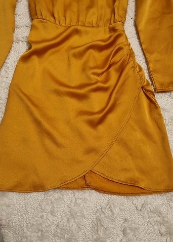 Drapeli Uzun Kollu Turuncu Mini Elbise - Görsel 2