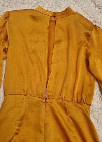 Drapeli Uzun Kollu Turuncu Mini Elbise - Görsel 3