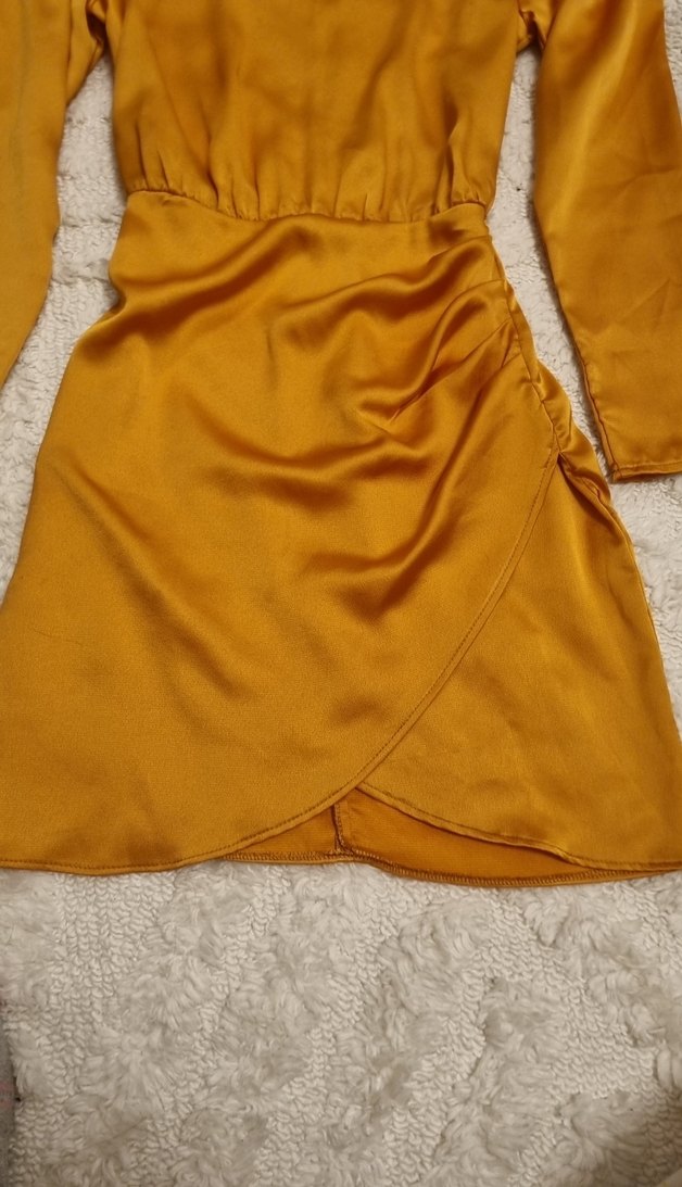 Drapeli Uzun Kollu Turuncu Mini Elbise - Görsel 2