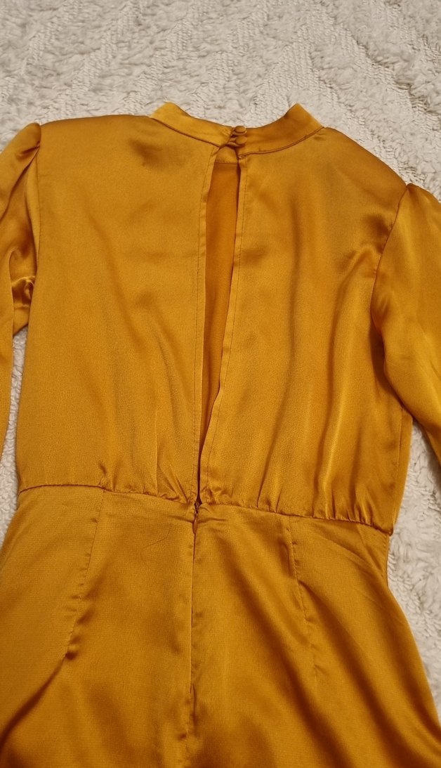 Drapeli Uzun Kollu Turuncu Mini Elbise - Görsel 3