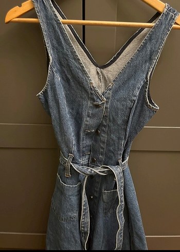 Trendyol & Milla Kemerli V Yaka Midi Denim Elbise