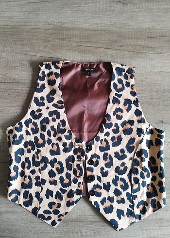 Massimo Dutti Düğmeli Leopar Desenli V Yaka Kadın Yelek
