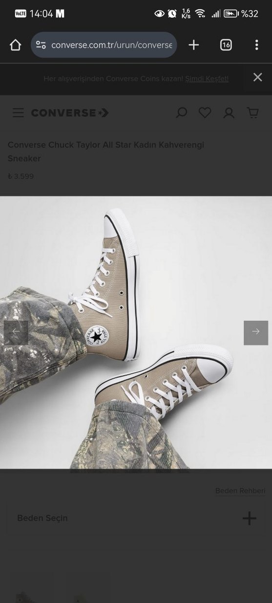 Converse Chuck Taylor All Star Bej  Spor Ayakkabı - Görsel 2