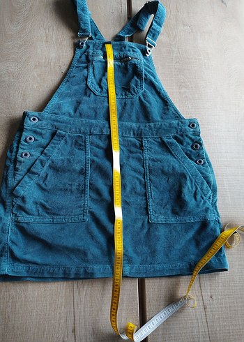 Düğmeli Mavi Kadın Kadife Tulum Salopet - Görsel 8