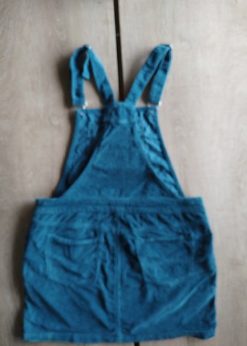 Düğmeli Mavi Kadın Kadife Tulum Salopet - Görsel 6