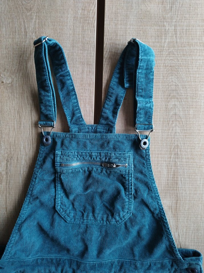 Düğmeli Mavi Kadın Kadife Tulum Salopet - Görsel 5