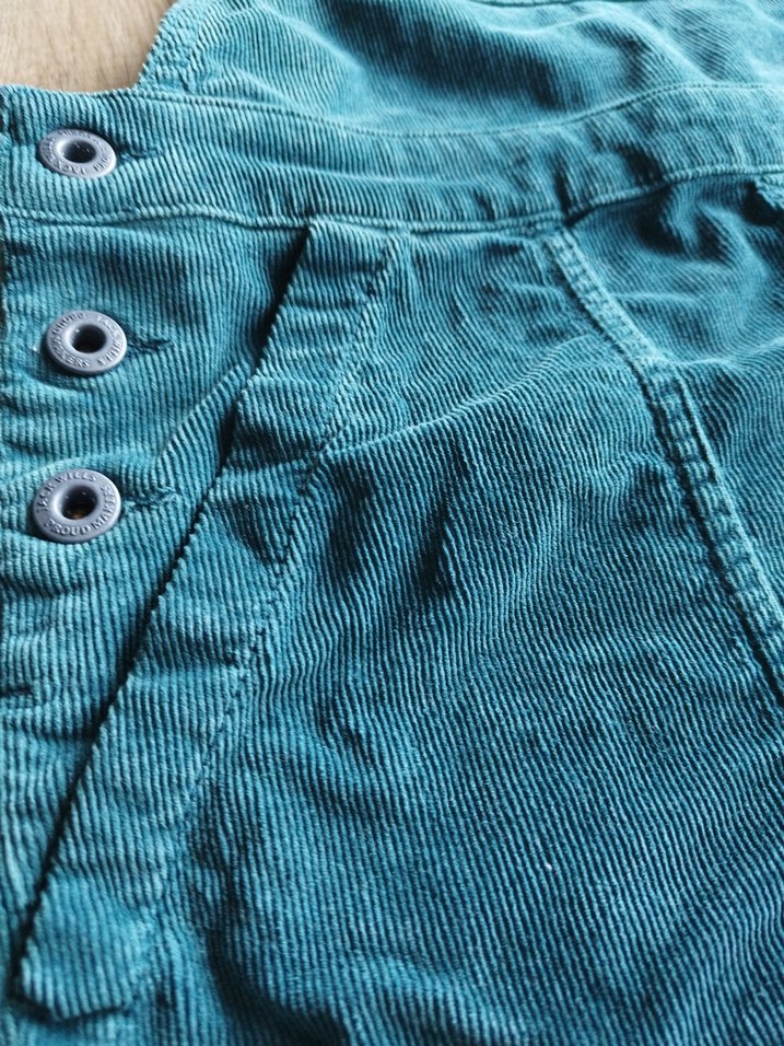 Düğmeli Mavi Kadın Kadife Tulum Salopet - Görsel 4