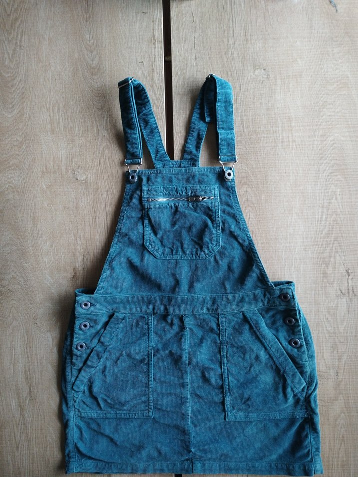 Düğmeli Mavi Kadın Kadife Tulum Salopet - Görsel 3