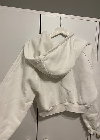 Beyaz Fermuarlı Kadın Sweatshirt - Görsel 4