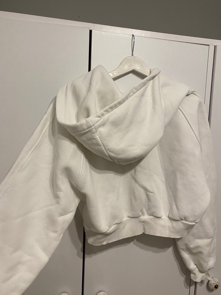 Beyaz Fermuarlı Kadın Sweatshirt - Görsel 4