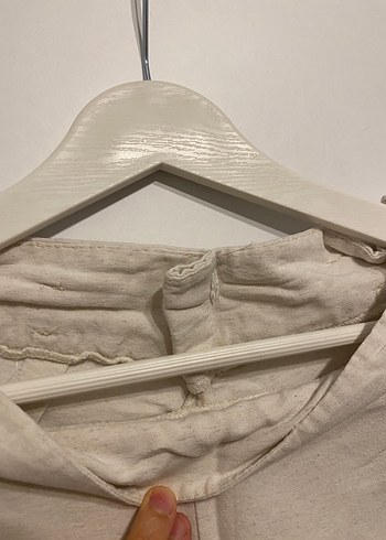 Bej Midi Keten Kadın Bol Kesim Pantolon - Görsel 2