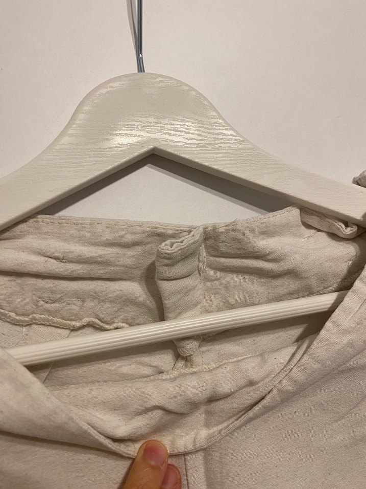 Bej Midi Keten Kadın Bol Kesim Pantolon - Görsel 2