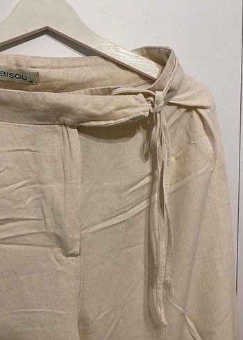 Bej Keten Midi Kadın Pantolon - Görsel 2