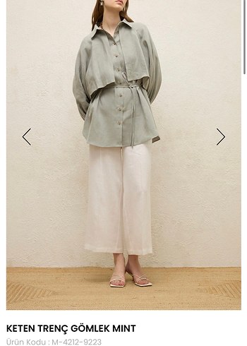 Mint Renk Keten Kadın Gömlek - Görsel 3